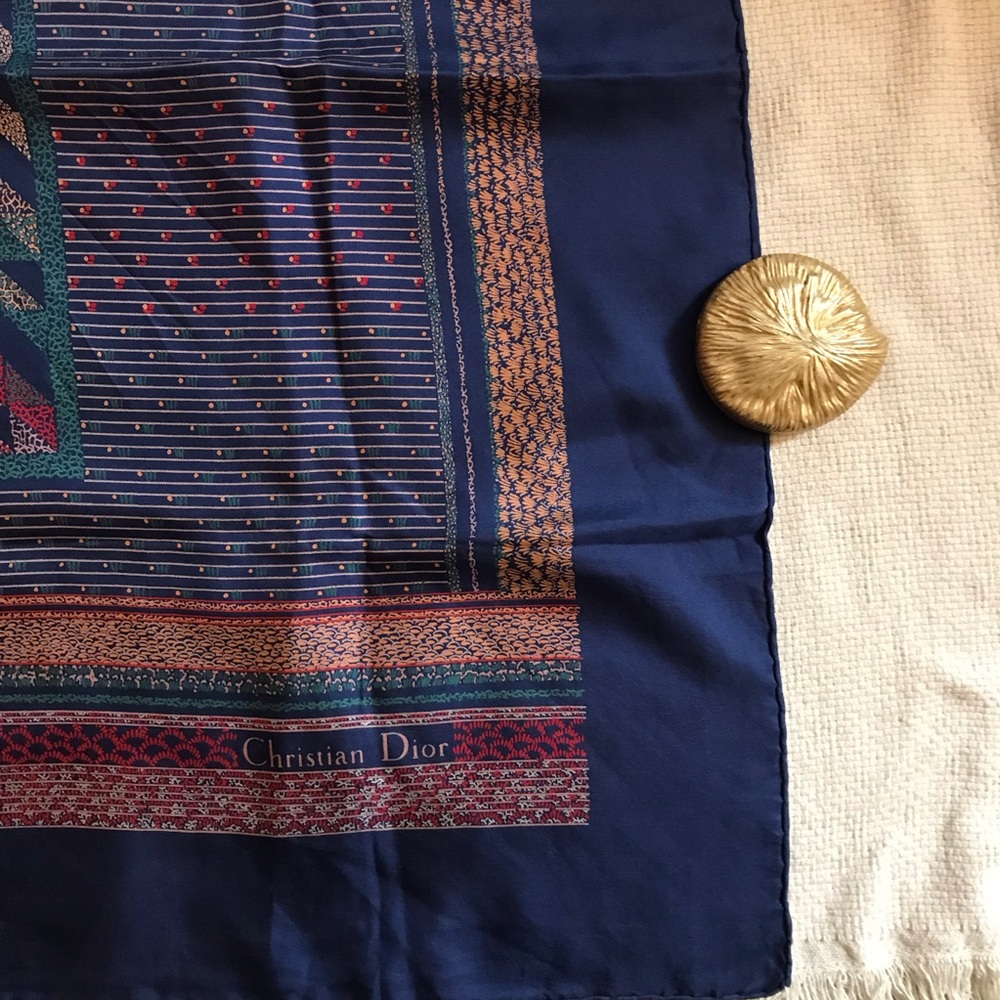 Christian Dior Vintage Blue Silk Scarf - Picture 2 of 7